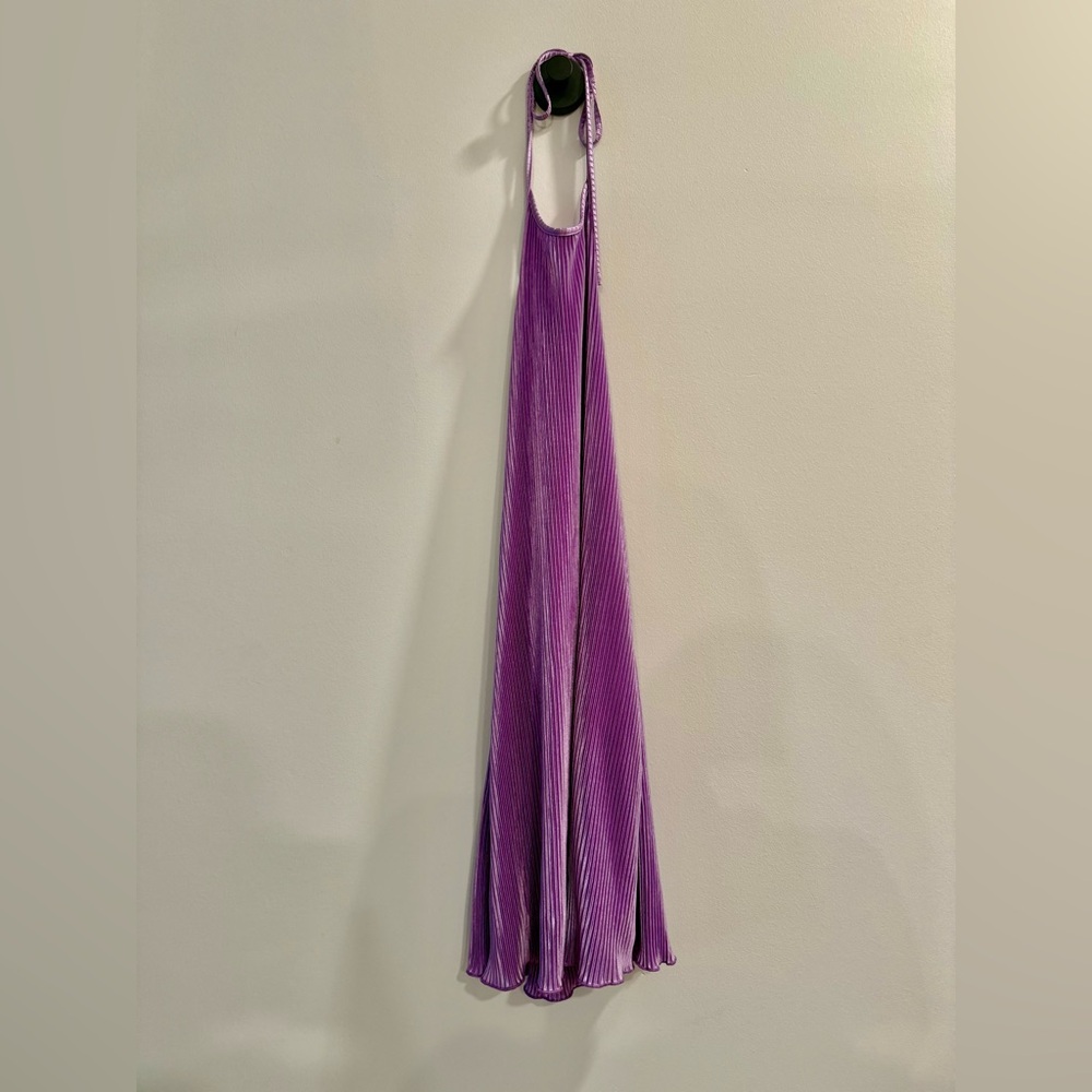 Halter purple tie-back mini dress